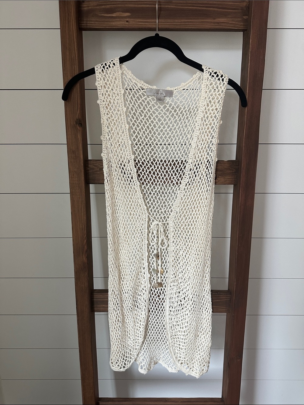 Caslon Cream Open-Knit Crochet Vest